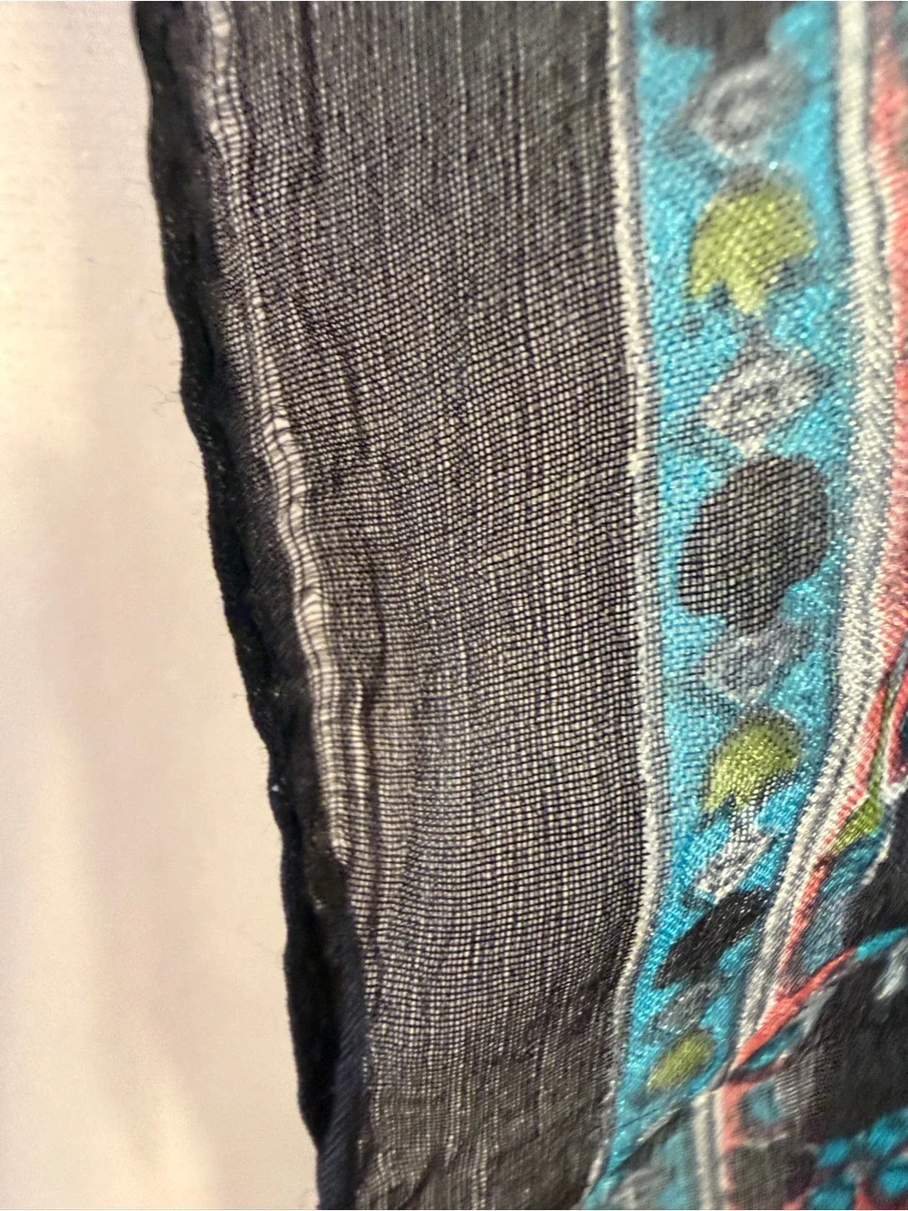 Lightweight 100% Silk Black & Blue Floral & Elephant Sheer Shawl Wrap Scarf
